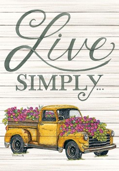 Camion giallo Live Simply - Dimensioni giardino, 12 x 18 pollici, Bandiera decorativa a doppia faccia, Licenza e Copyright - Stampato negli Stati Uniti Inc.