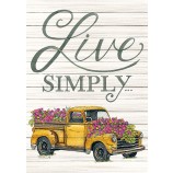Gele Vrachtwagen Live Simply - Tuinformaat, 12 x 18 inch, Decoratieve Dubbelzijdige, Gelicenseerde en Auteursrechtelijk Beschermde Vlag - Gedrukt in De VS Inc.