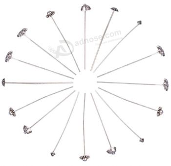 60 Pcs 51mm/53mm/54mm Tibetan Styles Silver Tone Alloy Head Pins, 5 of Antique Silver Jewelry Head Pins for Crafting Earring