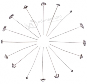 60 pcs 51mm/53mm/54mm 티베트 스타일 실버 톤 합금 헤드 핀, 귀걸이 제작용 골동품 실버 주얼리 헤드 핀 5개