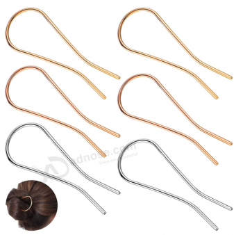 6 Pieces Metal U Shaped Hairpins Simple Updo Hair Stick Fork Sticks Bun Hair Pins Alloy 2 Prong Clips Chignon Pins Hair Styling Tool