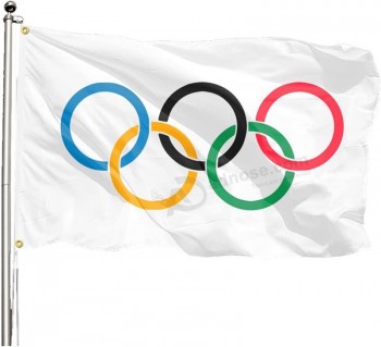 Venta al por mayor 2022 Juegos Olímpicos Bandera 3x5 pies, Juegos Olímpicos de Invierno Anillos Internacional Celebrar Decoración Al Aire Libre Banner Interior