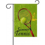 Doppelseitige Sommersportzeit Tennis und Ball Polyester Gartenflagge Banner 12 x 18 Zoll für den Außenbereich Haus Garten Blume Topf Dekor
