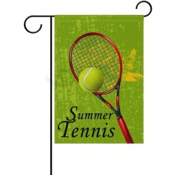 Doppelseitige Sommersportzeit Tennis und Ball Polyester Gartenflagge Banner 12 x 18 Zoll für den Außenbereich Haus Garten Blume Topf Dekor