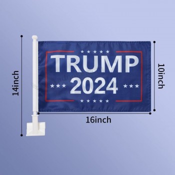 Confezione da 2 bandiere per auto, bandiera per auto Donald Trump 2024 per esterni e asta per auto, bandiera per finestra con logo per auto