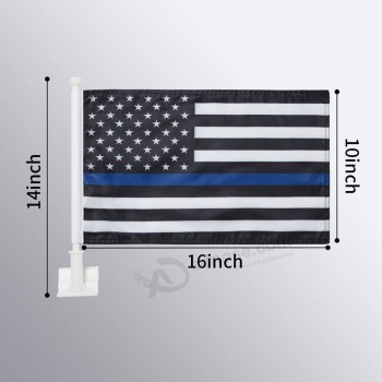 2パック車の旗、車の旗細いブルーラインUSAアメリカの警察の旗屋外警官の旗と車の旗ポール
