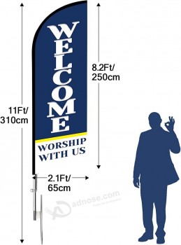 Bandera de Swooper, carteles de bienvenida de 11 pies Bandera de Featehr y kit de mástil, bandera de pluma de publicidad de religión Banner para la iglesia