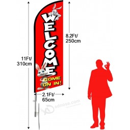 Welcome Feather Flag, Welcome Swooper Flag and Pole Kit, 11FT Welcome Advertising Signs for Business and Open Store