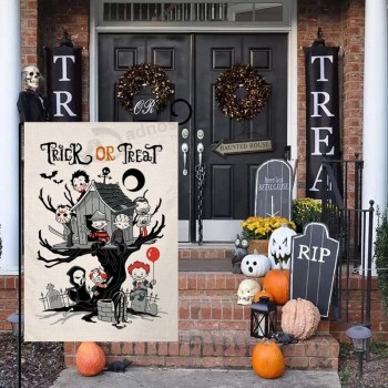 Halloween Trick or Treat jardin drapeau vertical Double face ferme toile de jute cour décor extérieur 12,5 x 18 pouces