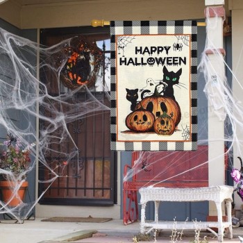 Bandiera di Halloween 28 x 40 a doppia faccia, verticale Happy Halloween House Flag, zucca gatto fantasma grande Halloween giardino bandiera