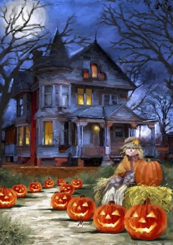 Spooky Manor 28 x 40 pollici decorativo Halloween Jack o Lantern zucca casa bandiera