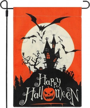ハロウィーンの庭の旗、プレミアム両面黄麻布のハロウィーンの旗、カボチャの城のコウモリ装飾的なハッピーハロウィーンの庭の庭の旗