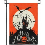 Halloween Garden Flag, Premium Double-Sided Burlap Halloween Flag, Pumpkin Castle Bat Decorative Happy halloween Garden Yard Flag for Outside
