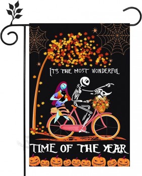 ハロウィーンガーデンフラッグ、12x18インチ両面ホラーカボチャゴーストサイクリングパターン屋外用ハウスフラッグ