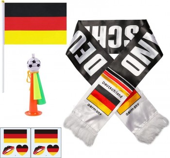 World Cup Qatar 2022, Germany Fan Supplies, Hand Held Flag + Soccer Scarf + 2pcs Flags Temporary Tattoo + Football Stadium Horn