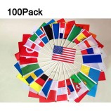 100 Länder internationale Weltflaggen auf Stick kleine Mini-Handflaggen Nationalflaggen, 5x8 Zoll
