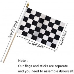 Damier noir et blanc Racing Stick drapeau petit Mini main tenu voiture de course drapeaux décorations de fête, 5x8 pouce, paquet de 12
