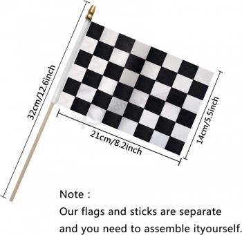 Geruite zwart-witte Racing Stick vlag kleine Mini Hand Held Race auto vlaggen partij decoraties, 5 x 8 inch, 12 Pack