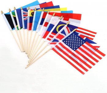 100 landen houten vlaggen, sportvlaggen internationale stok kleine handvlag, bevat landen op al continenten