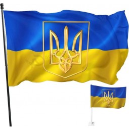 Ukraine Flag 3x5 Ft, Ukrainian National Flag With Coat of Arms Trident Flags - Double Sided Print - Fade Proof - with Brass Grommets Outdoor