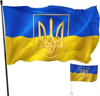 Ukraine Flag 3x5 Ft, Ukrainian National Flag With Coat of Arms Trident Flags - Double Sided Print - Fade Proof - with Brass Grommets Outdoor
