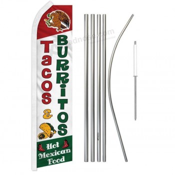 "TACOS & BURRITOS" Advertising Super Flag & Pole Kit Mexican food comida birra