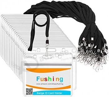 30個の透明なプラスチック製の水平ネームタグバッジIDカードホルダーとスイベルフック付き30個のフラットネックストラップ