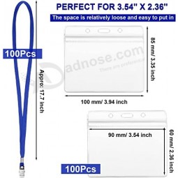 100 Piezas Etiquetas de Identificación Transparentes con Cordón, Cordones para Tarjetas de Identificación Cordón Reutilizable con Soporte para Identificación Tarjetas de Identifica