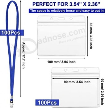 100 pezzi Etichette con nome trasparenti con cordino, Cordini per badge identificativi Cordino riutilizzabile con supporto per documenti identificativi Badge portanome in plastica