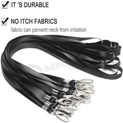 50 pcs longes lanières noires pour badges d’identification longe en nylon clip en vrac crochet pivotant pour badges d’identification de bureau porte-clés