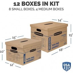 Boîtes de déménagement classiques SmoothMove, assemblage sans ruban, poignées de transport faciles, brun, assortiment paquet de 12