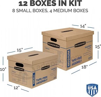 SmoothMove Classic Moving Boxes, Tape-Free Assembly, Easy Carry Handles, Brown, Assorted 12 Pack