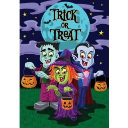 Trick or Treaters Halloween Garden Flag Frankenstein Dracula 12.5" x 18"