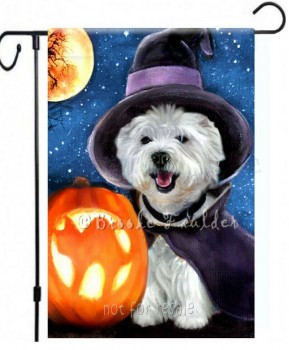 Halloween GARDEN FLAG Westie painting West Highland White Terrier FALL YARD ART