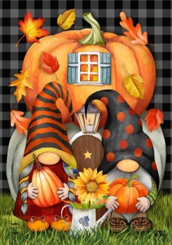 Fall Gnome Home House Flag Humor Autumn Pumpkins 28" x 40" Briarwood Lane