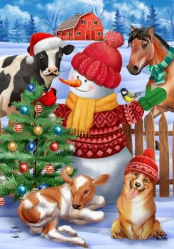 Barnyard Pupazzo di neve Giardino di Natale Bandiera Cane Cavallo Mucca 12,5