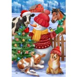 Barnyard bonhomme de neige Noël jardin drapeau chien cheval vache 12,5 « x 18 » ruelle en bois de bruyère