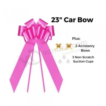 Car Bow with 2 Gold Accessory Bows, Large, 23", Pink, 1 Pack