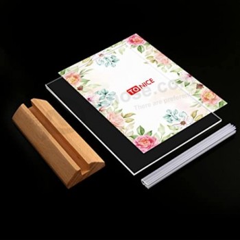 3 Pack 8.5X11 Acrilico Sign Holder A forma di T Acrilico Trasparente Cornici a doppia faccia con base in legno Tavolo Menu Display Stand Flyer Display