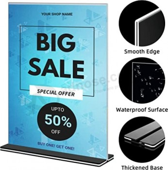 REALWAY 8.5x11 Porte-enseigne en acrylique, présentoir en acrylique double face en forme de T, présentoir en plastique, présentoir de menu de table, présentoir
