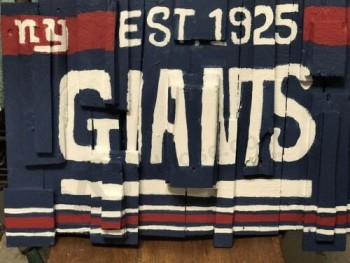 BANDIERA SPORTIVA IN LEGNO PERSONALIZZATA NY GIANTS FATTA A MANO DA UN VETERANO AMERICANO DISABILE