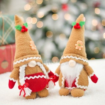 Bambola senza volto di Natale dello gnomo kaki con treccia e ornamenti per la barba