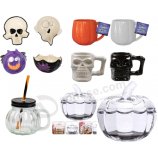 Halloween Decoratie Glazen Pot Pompoen Banner Ballonnen Stencils Borden Servetten