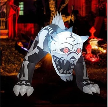 GOOSH 5Ft Halloween インフレータブル スタンディング スケルトン ドッグ LED ライト内蔵 吹き飛ばす 庭の装飾クリアランス LED ライト付き