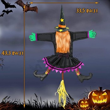Krachende Hexe in Baum Halloween Dekorationen (42,5 Zoll groß), große abgestürzte Hexe genäht mit Lichterkette für den Außenbereich