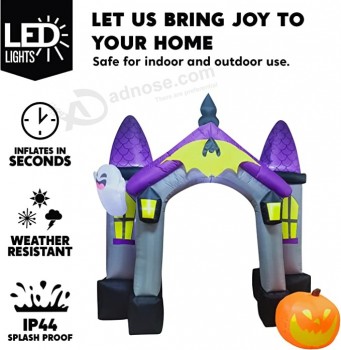 Halloween gonflable 9 pieds de haut Maison hantée Arche Décoration de cour gonflable avec LED intégrées Gonfler les structures gonflables pour la fête d’Halloween