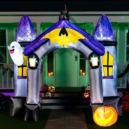 ハロウィーンインフレータブル9FT背の高いお化け屋敷アーチ道インフレータブルヤードデコレーション、LED内蔵でハロウィーンパーティーのインフ