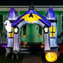 Halloween Inflatable 9 FT Tall Haunted House Archway Inflatable Yard Decoration with Build-in LEDs Blow Up Inflatables for Halloween Party