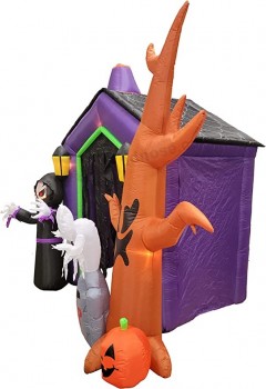 8,5 Voet Halloween Opblaasbaar Spookhuis Kasteel met Skelet, Geest & Schedels
