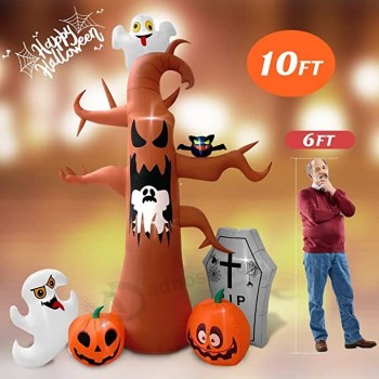 卸売カスタム高品質10 FTハロウィーンインフレータブル屋外枯れ木と幽霊カボチャの墓石バット、